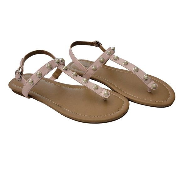 Blush Pink T Strap Sandals - Picture 2 of 3